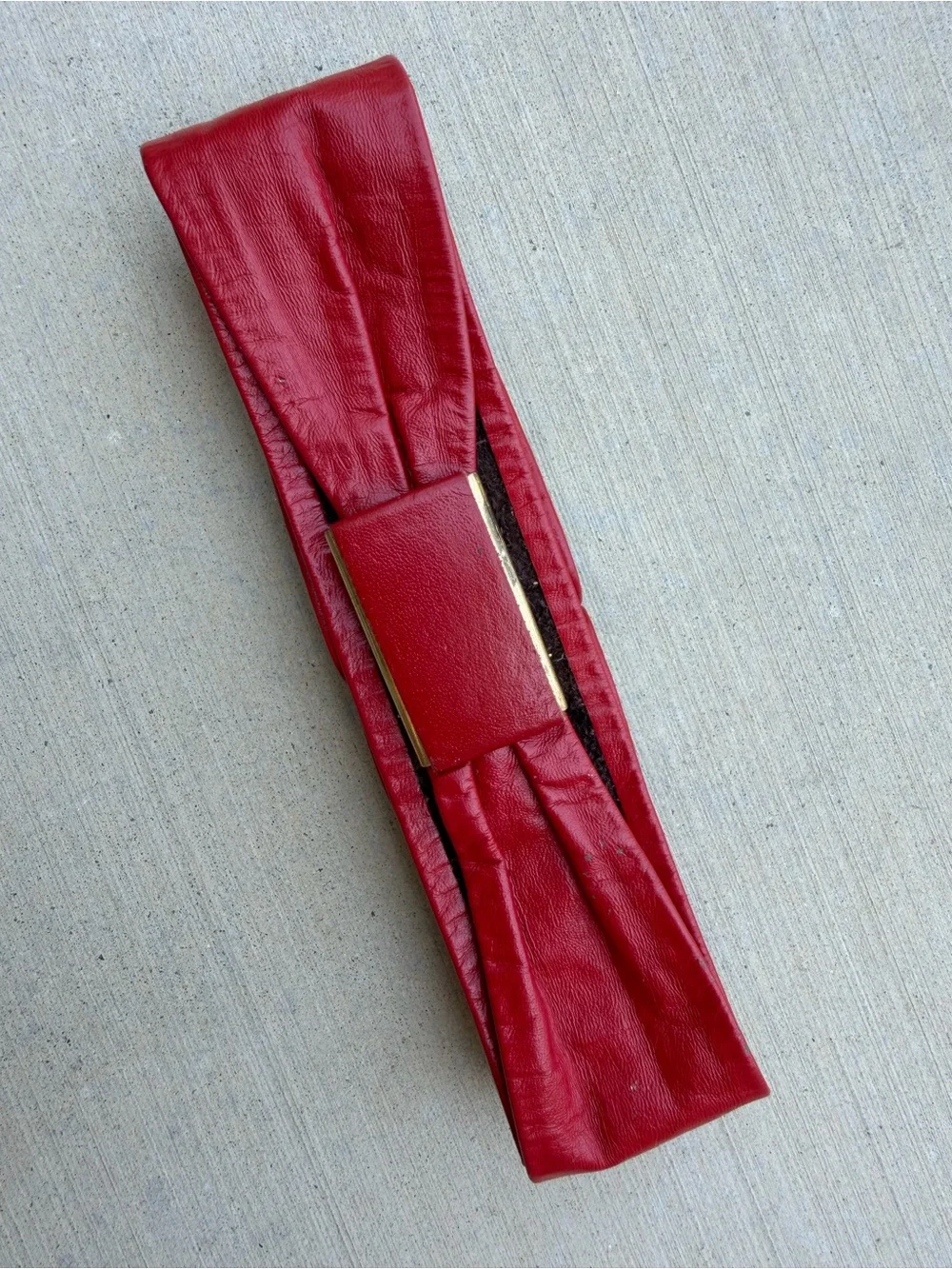 Vintage Red Leather Bow Style Waist Belt
